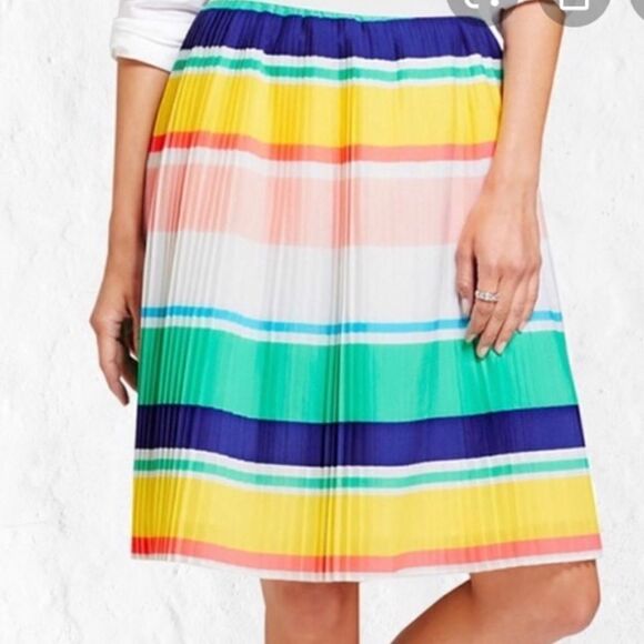 Merona Plus size color block stripe pleated Summer pull on skirt Blue yellow XXL - Picture 2 of 11